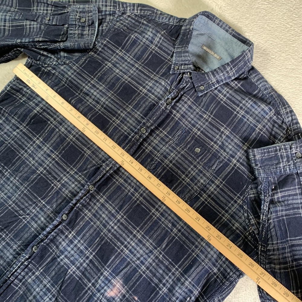 Michael Bastian Shirt Mens 2XL Blue Plaid Corduroy Button Down Long Sleeve FLAW - Picture 7 of 13